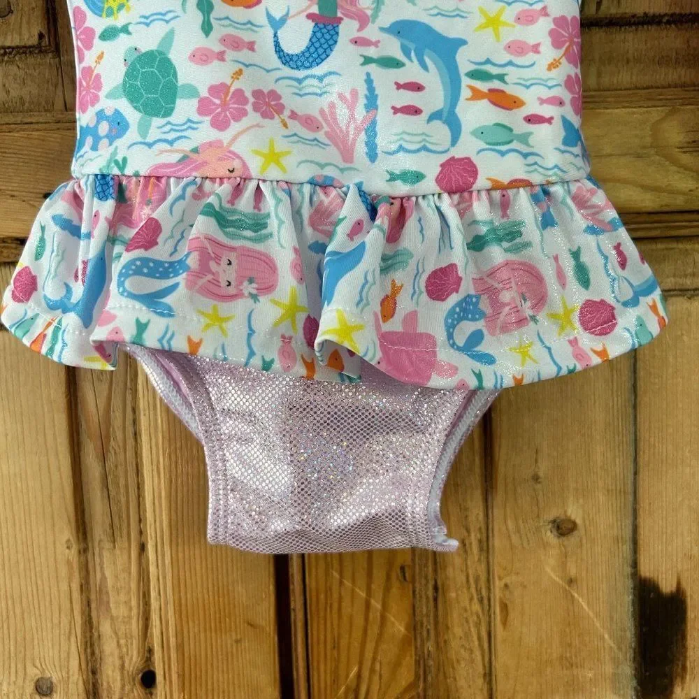 NWT FlapHappy 6M UPF 50+ Rashguard Swimsuit Mermaid‎ Fish Glitter Pink Baby